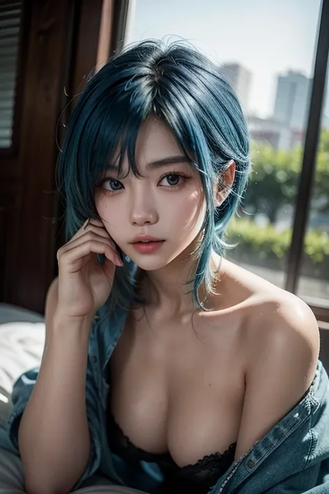 Blue-haired Asian Model