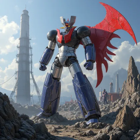 The remodeled Mazinger Z is the goddess of metal and the Android mecha Aphrodite has metal hair,  stands 100 meters high ahead .   is built with modern materials such as steel ,   Carbon Fiber  ,   Other industrial elements are also visible  ,  Just like t...