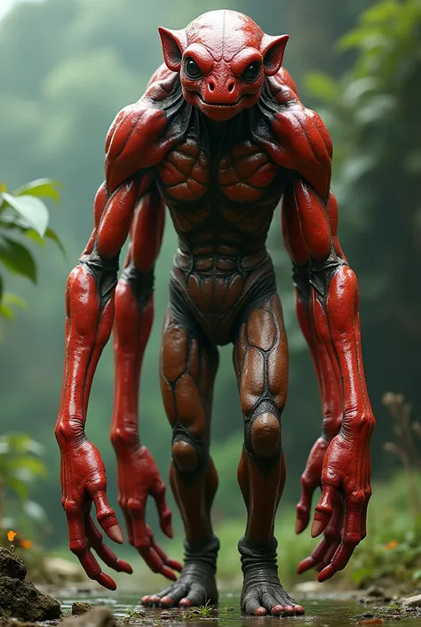 Terrestrial humanoids with 4 arms of the color red, similar characteristics of a human 