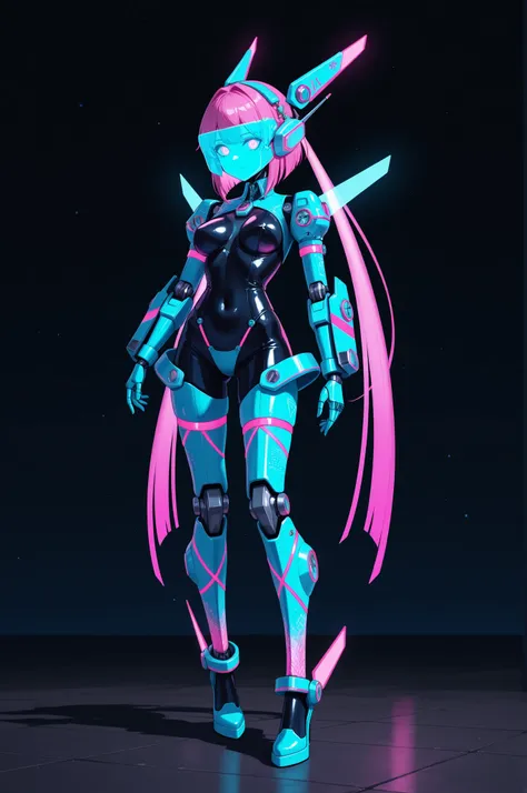 Cyber-punk style, bright neon mecha musume, bioluminescent, intricate details, ultra-high quality
