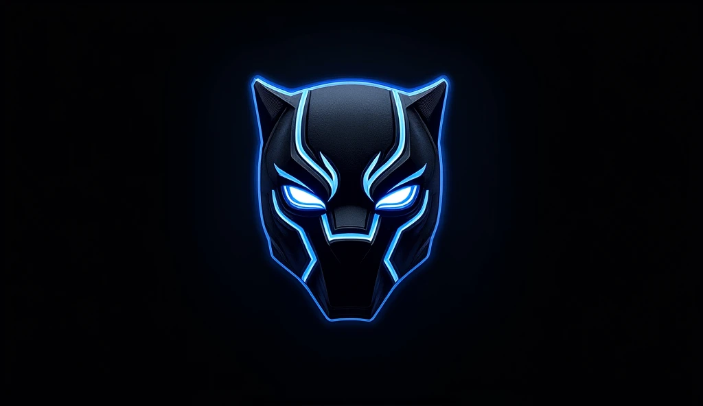 Black panther face logo with blue details and dark black 2D background