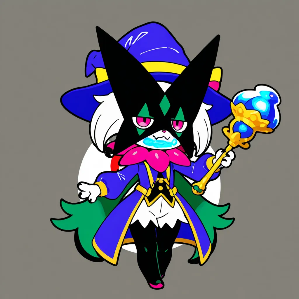 Pokémon meowscarada, Wearing a wizard's costume, small chibi version 