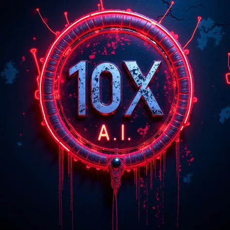 Graffiti on wall with electrifying and futuristic with inscripton  "10X A.I. "  , high quality detalis , high quality , acid theme  , put on logo more details like some geometric or lines , 3d font atypical add glitch  , burn , fire , dont put any inscript...