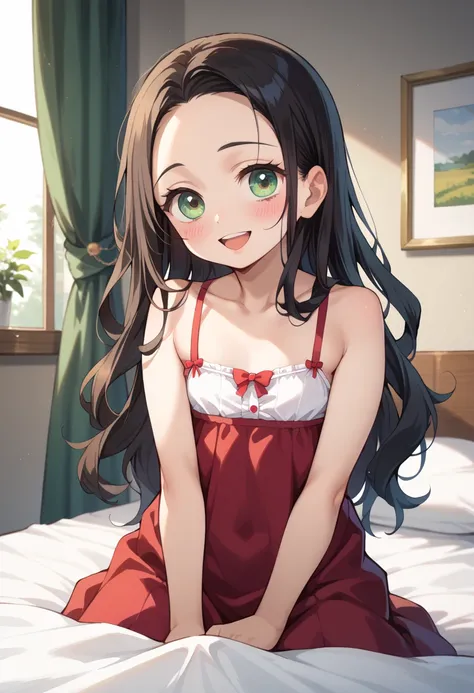 ((TOP QUALITY)), ((masterpiece)), (be familiar with),  perfect face, indoors, bedroom, watching viewers,
One woman,  Gamemun Neko ,
 open mouth, ecstatic expression, blush, smile,
 small tits,  flat chest, Young girl,  lori,  ,  girl,
 long hair, long hair...