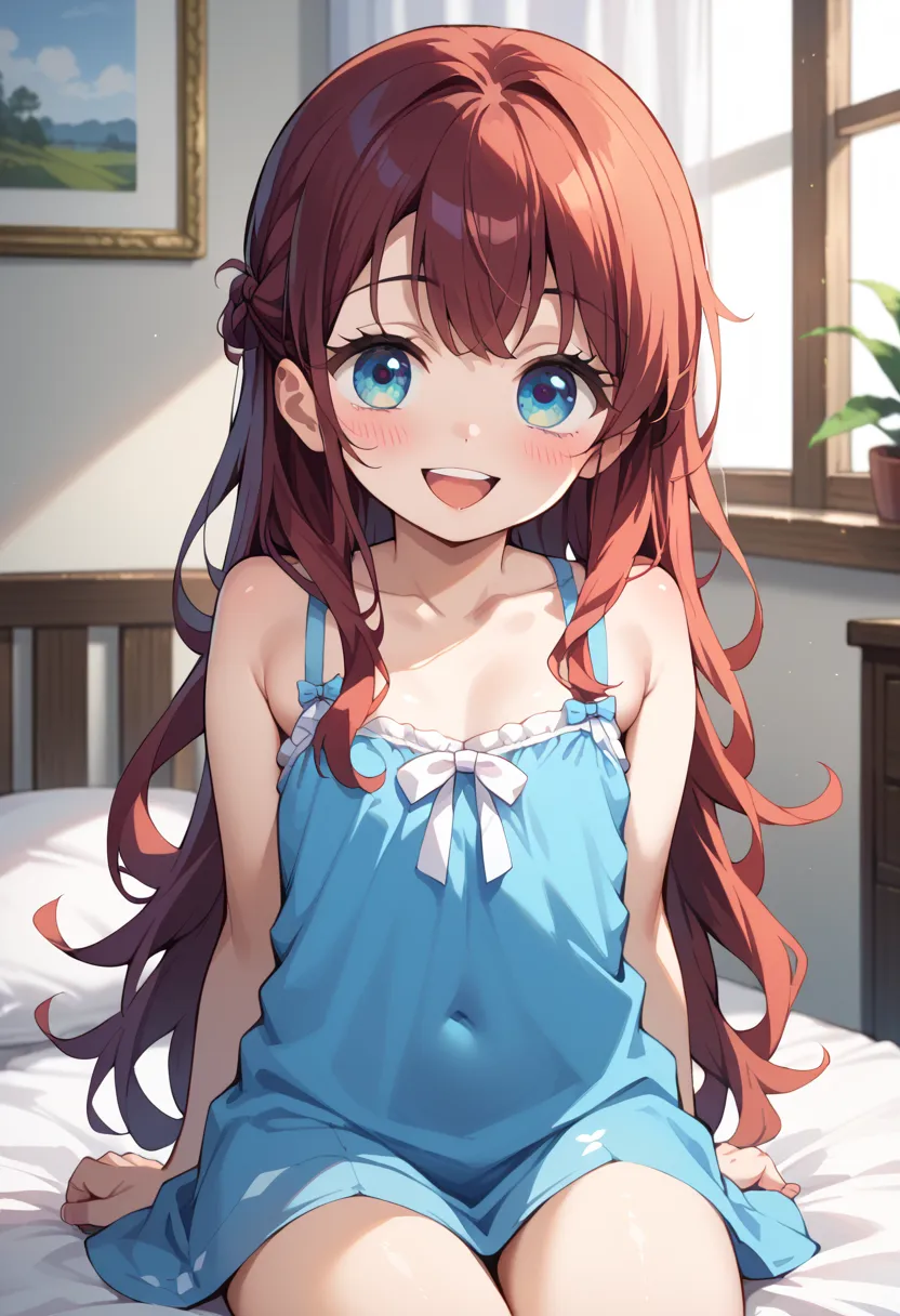 ((TOP QUALITY)), ((masterpiece)), (be familiar with),  perfect face, indoors, bedroom, watching viewers,
One woman,  Gamemun Neko ,
 open mouth, ecstatic expression, blush, smile,
 small tits,  flat chest, Young girl,  lori,  ,  girl,
 long hair, long hair...