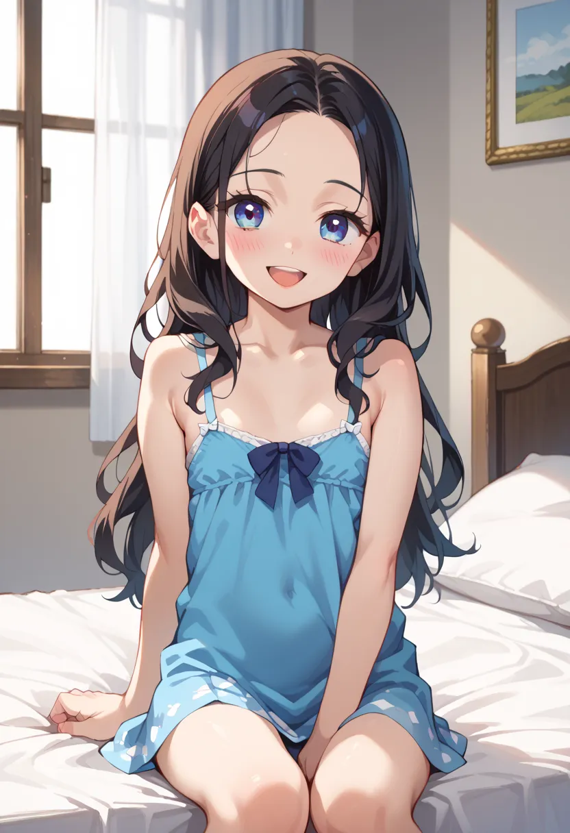 ((TOP QUALITY)), ((masterpiece)), (be familiar with),  perfect face, indoors, bedroom, watching viewers,
One woman,  Gamemun Neko ,
 open mouth, ecstatic expression, blush, smile,
 small tits,  flat chest, Young girl,  lori,  ,  girl,
 long hair, long hair...