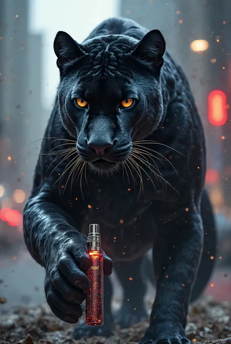 A panther with a vape and that says Heiffens below