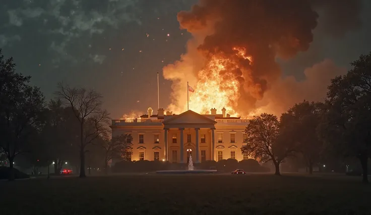 White House explosion, United States of America, dark night