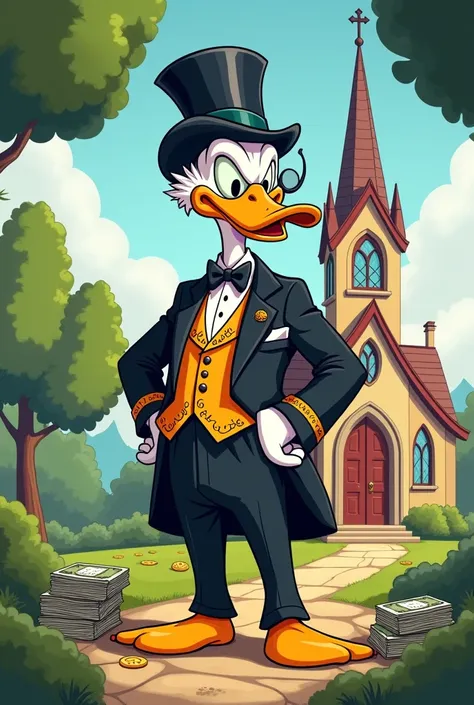 Can you make a cartoon picture of a church treasurer depicted as Dagobert Duck 