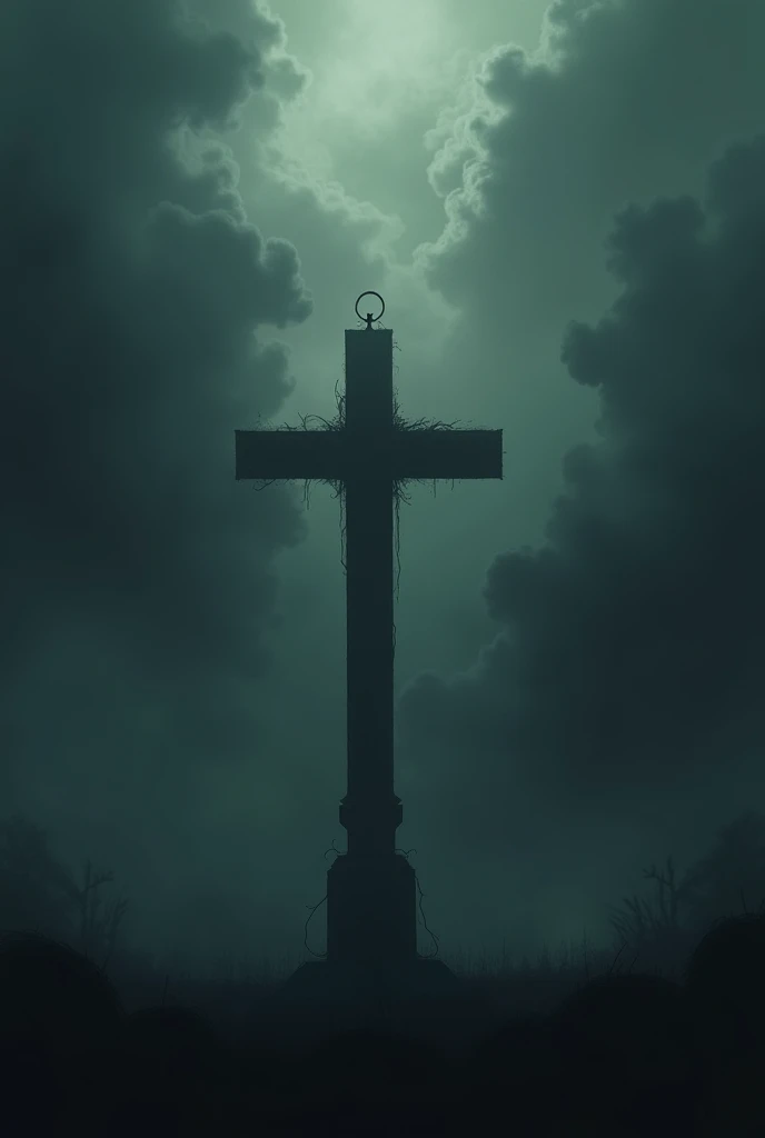 creepy smokey dark background with a cross