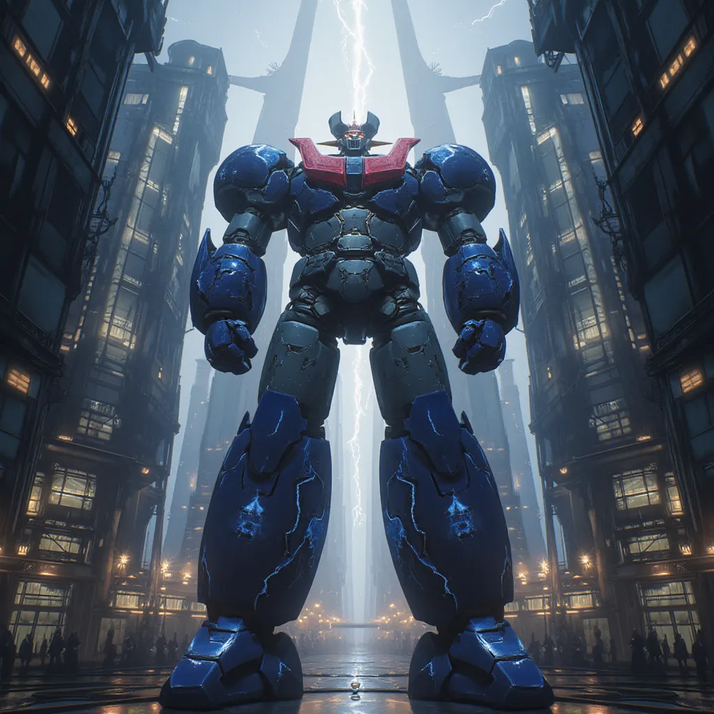   remodeled Mazinger Z  ,   is 100 meters tall .    is built with modern materials such as steel  ,    Carbon Fiber   ,    Other industrial elements are also visible   ,  Just like the real thing   ,    High voltage electric current flows 、 The top of a hi...