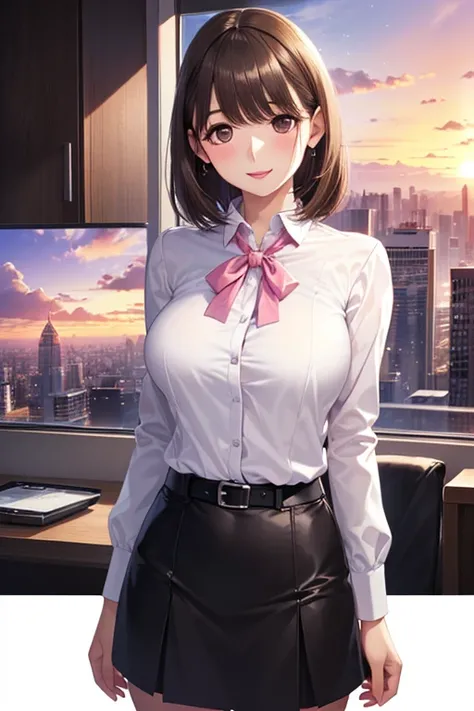  anegasaki nene、Shiny brown hair, short hair, (Beautiful brown eyes、Sparkling eyes, Fine grain)、smile、Ultra-detailed eyes、Very detailed顔, Very detailed目, One girl, Are standing, sexy, Are standing)), alone, Mature Woman, Mature Woman, only, blush, Pink lip...