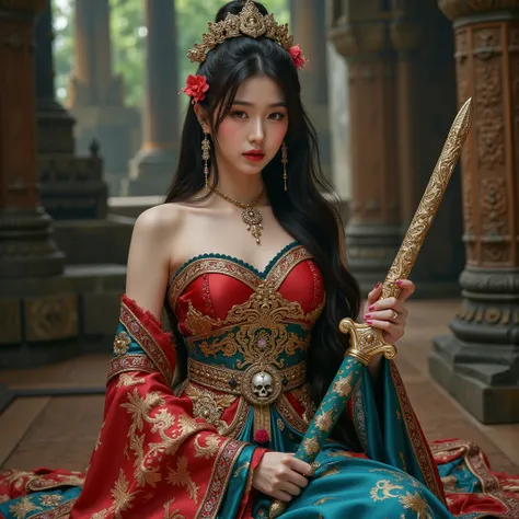 1 girl,korea face sexy girl ,dragon, (large cleavage,Big tits), pale skin, innocent look,NFSW,,photo-realistic, ultra-realistic, very beautiful Japanese, famous Japanese idol, 20 years old, Holding an ancient sword with a beautiful, ornate pattern. flowing...