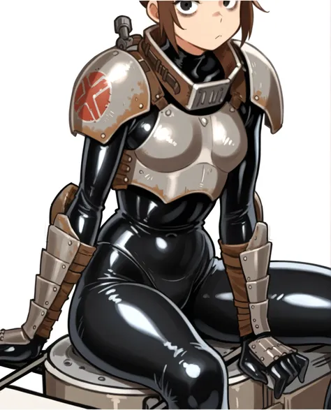  ((1girl)), solo,armor iron, wooman micro armor, black latex body, (sexy,  white background, mad max character,((only line:1.2)), line art ,((black white:1.2)), sitting,  ((Masterpiece)), ((highest quality), high resolution,