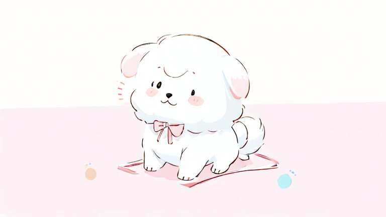  fluffy　ribbon　Little dog Chara　pale pastel pop cute background　