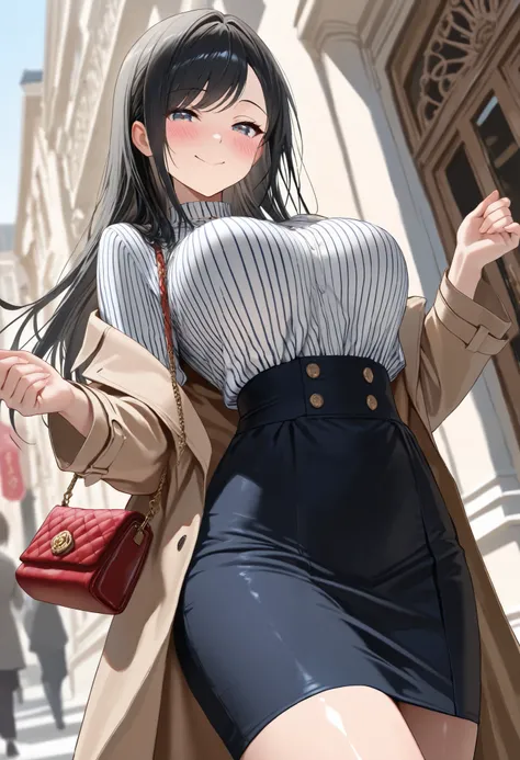 (best quality, masterpiece, ultra detailed, high resolution), Beautiful 8K CG artwork, Enriched photography, anatomically accurate body, depth of field,  1girl, elegant yet sexy girl, (long hair, black straight hair, swept bangs), 
round large breasts, bre...