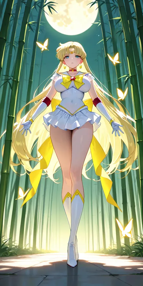 Masterpiece, elegant mature woman, princess moon\(princess moon\), tall body, big breast, while sailor senshi uniform (white sailor senshi uniform skirt, white sailor senshi uniform gauntlets, white sailor senshi uniform high boots, yellow butterfly ribbon...