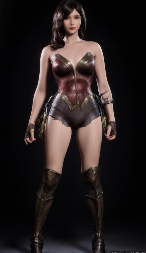 masterpiece, best quality, 1 girl, ada wong from Game Resident Evil Remake with face asian like pornstars nuked sexy, black hair, ponytail, blue eyes, vest with no bra, boots, hot dress, breasts large chest, cleavage, fingerless gloves, midriff, navel, pan...