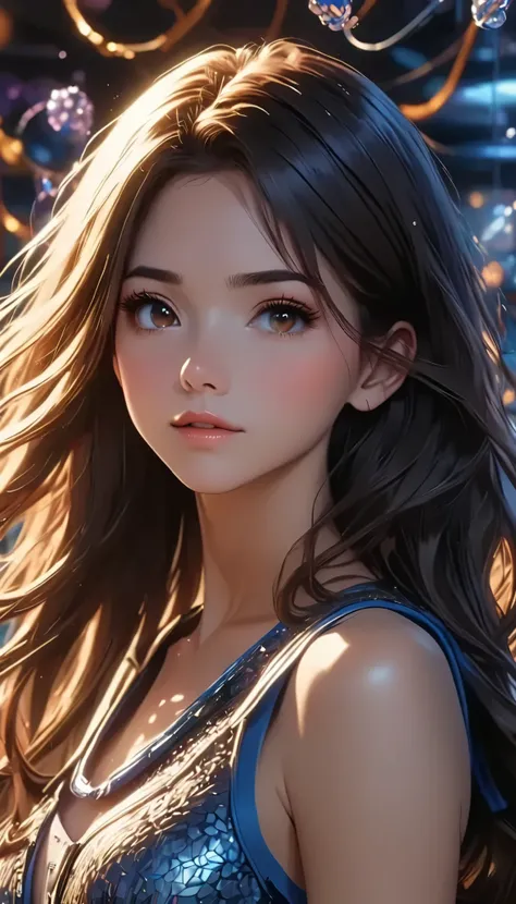 ( Pixar style) Knee-length portrait of a girl with long hair, natural skin texture, 4k Texture, high resolution, complicated, High precision, sharp concentration, hyper-detailed