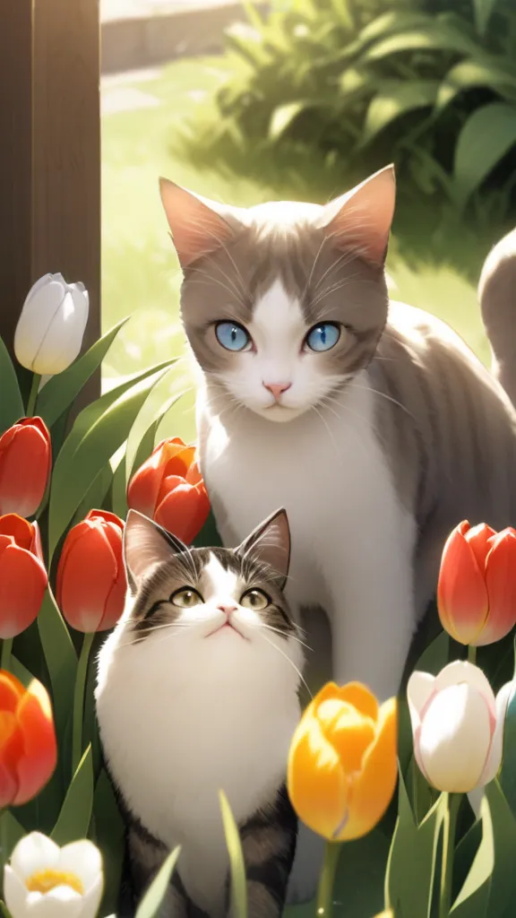  Tulips、spring、cat