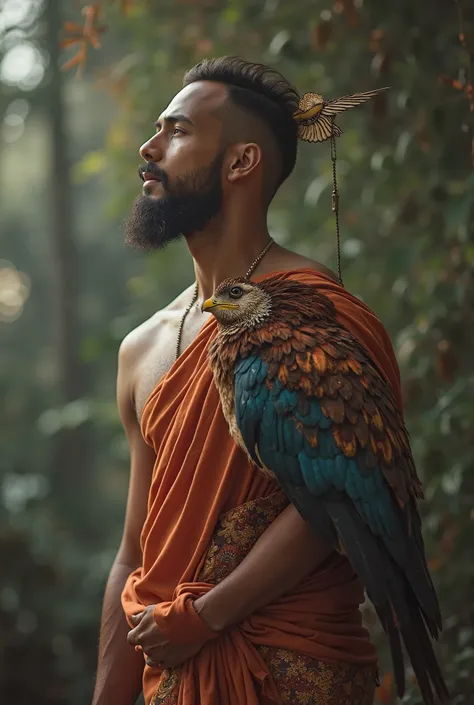 Make me a 30-second to 45-second video, This video is about a male model and a garuda bird icon. Make it as realistic and cool as possible so that it amazes the audience and wants to continuously play the video. Also give a touch of Indonesian culture in t...