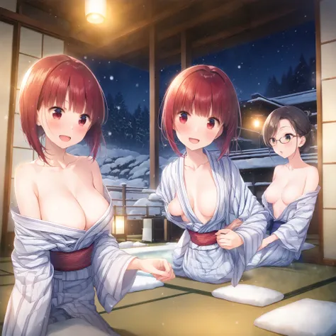  Arima Kana , Akane Kurokawa, Eye,  recommended , One , tatami, trip, Take an open-air bath in the guest room ,  F cup bust,  Snow Scenery , Outside Lights , yukata, Tanzen, Chest exposed, Hot flashes, night, Superior Accommodation, 