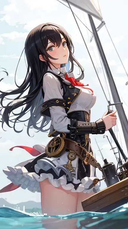       black hair, Glass,    steampunk,Sailing 