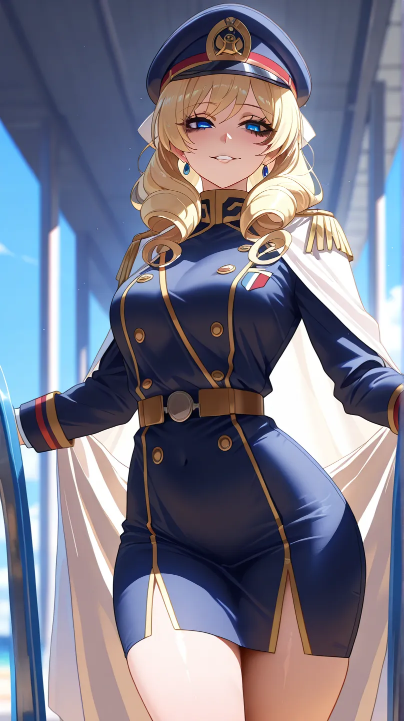 score_9, score_8_up, score_7_up, source_anime , best quality, expressive eyes, perfect eyes, perfect face, 1girl, milf, blonde hair, (peinado hacia atras)( slide back hairstyle), blue eyes, curly eyelashes, black eyeliner, sensual expression, hourglass fig...