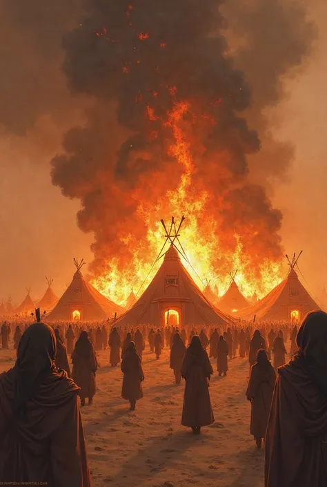 Tents in the desert are burning and ren are crying