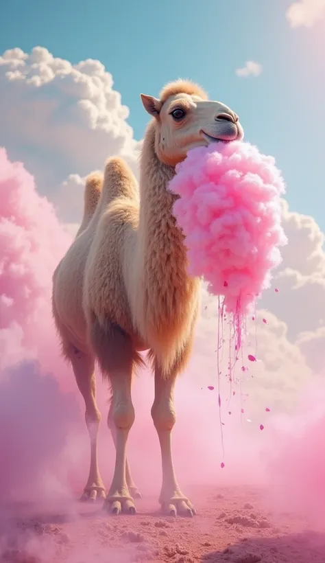 A camel eat cotton candy