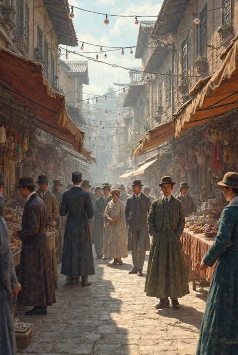 A picture of people from the old time in the market