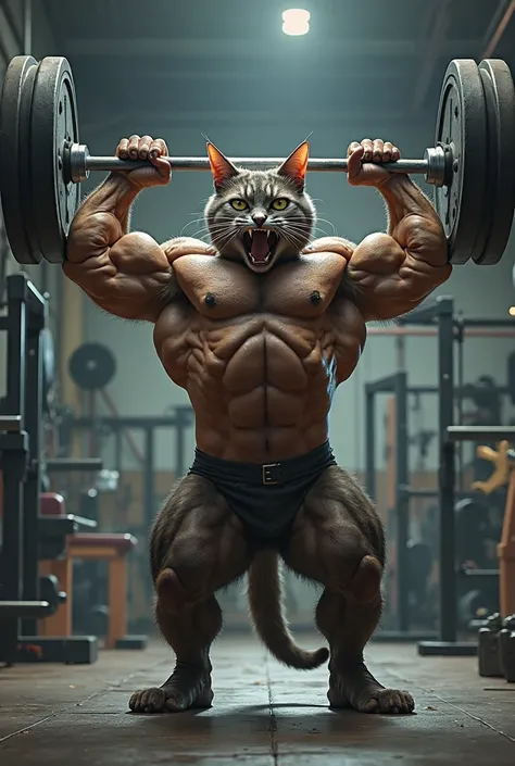 muscular and strong cat, Weight training environment.