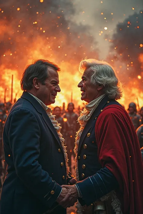 "A dramatic scene of a historical moment—such as a tense battlefield, a heated courtroom debate, or an emotional farewell between two historical figures. The scene is rich with emotion, with faces expressing fear, hope, or defiance. The background is alive...