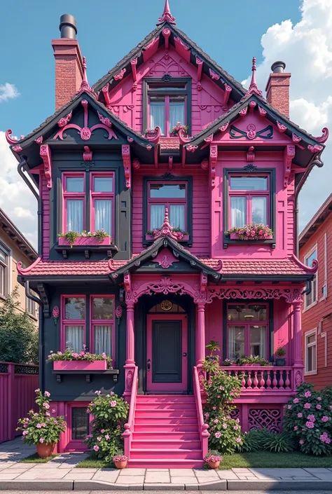 Create me a house gyaru version pink with black and several colors that combine