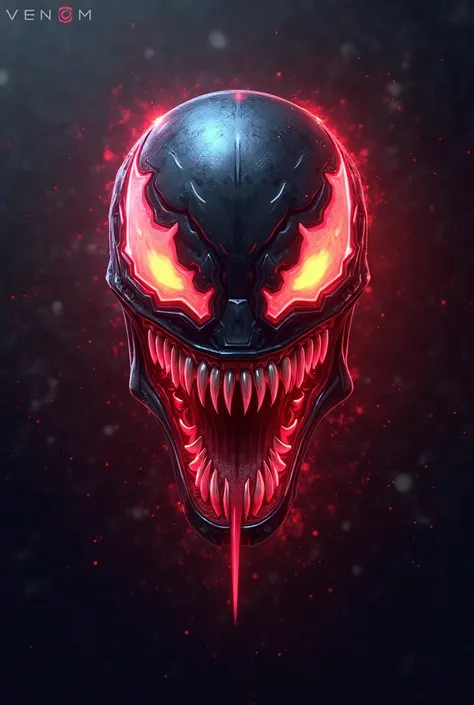 I want a free Fire gaming logo with red color glowing neon effect. The logo contains a venom face and a text venom written under the venom face