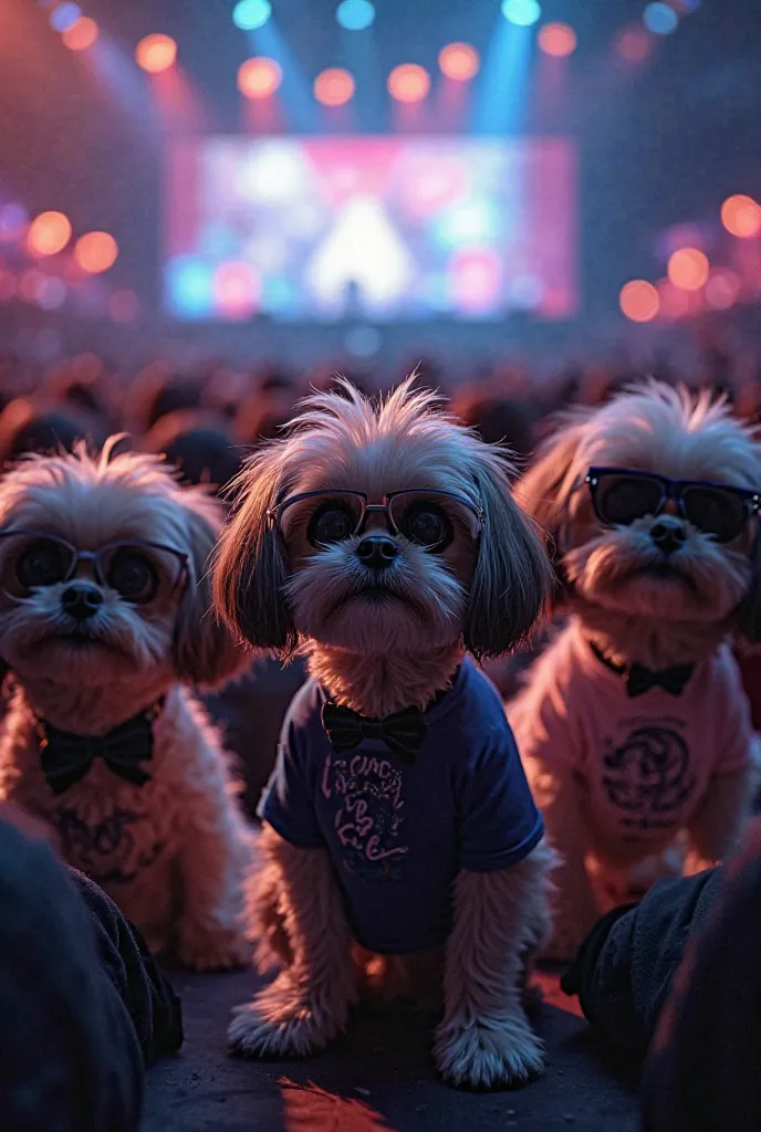 A group of shitzus at a Radiohead concert 