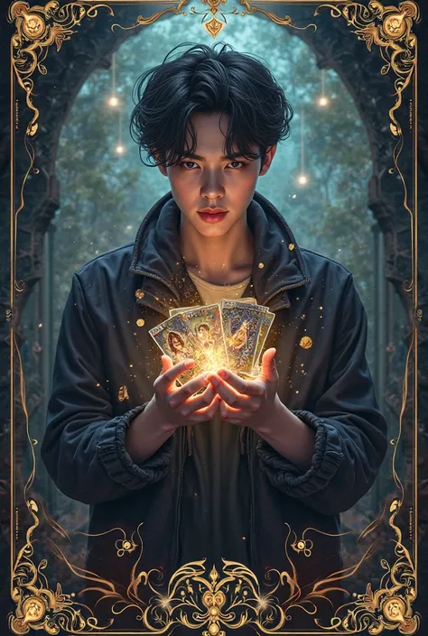 public tarot cover you need a Jungkook guy from BTS in his hands holding tarot 