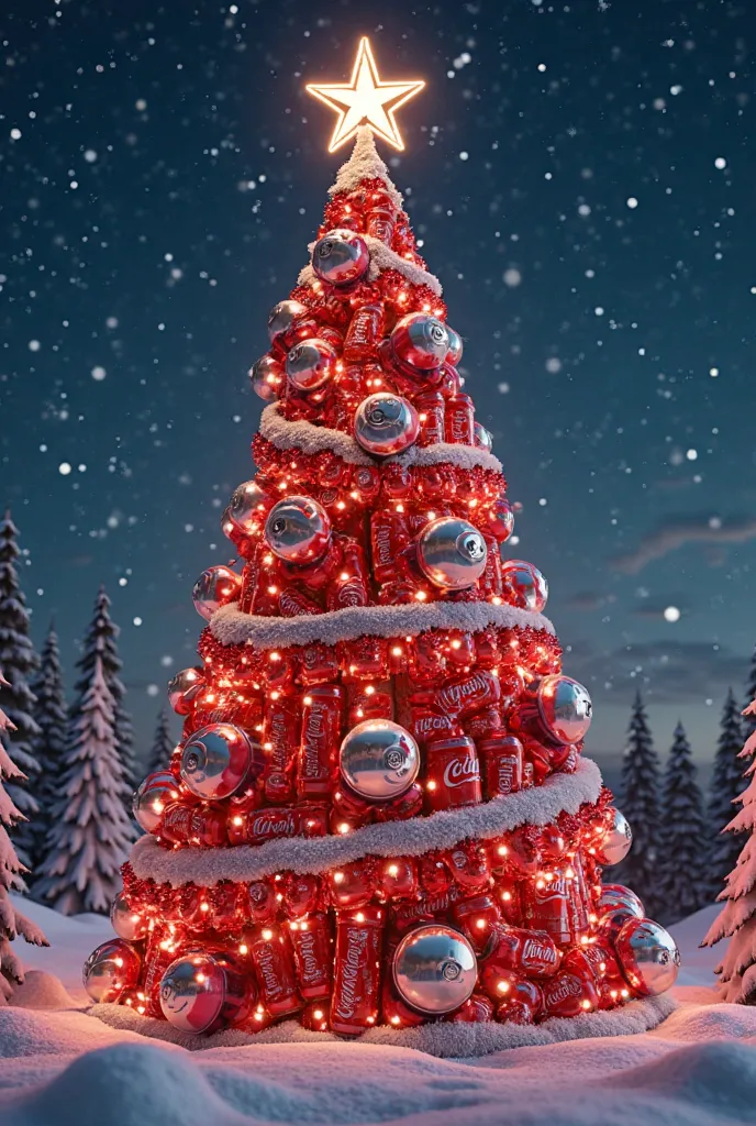 Create an image of a Christmas tree made from Coca Cola