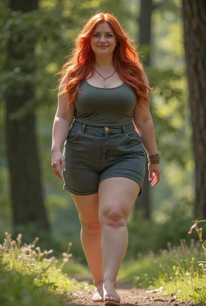 Photorealistic portrait Perfect thicc curvy hermosa chica Celta , redhead ,  pale skin,  porcelain skin ,  very beautiful,  curvaceous and voluptuous environment , perfect body , size 19 XGL ,  flat stomach , slightly overweight but shaped,  women's measur...