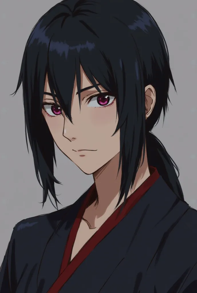 Face: Sharp yet delicate features, making it difficult to determine his gender at first glance.
	•	Eyes: Crimson red with the Sharingan, but his natural eye color is a unique shade of deep violet (a rare genetic quirk in the Uchiha clan).
	•	Hair: Long, si...