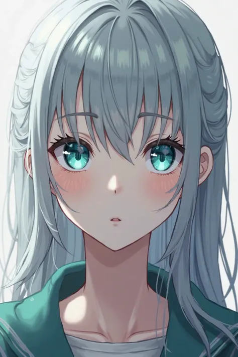  Anime Girl, long steel grey hair and turquoise eyes