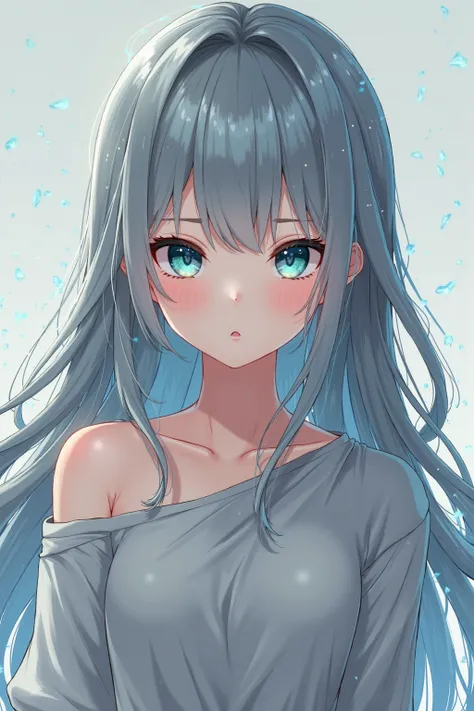  Anime Girl, long steel grey hair and turquoise eyes