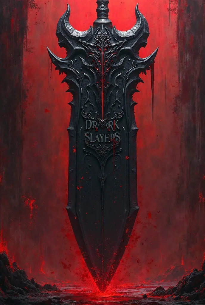 black weapon with a big DARK SLAYERS text on it and bloody background