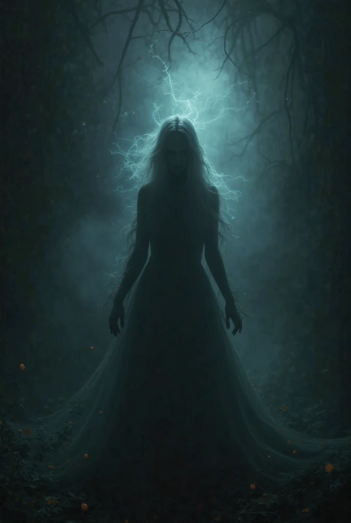 Silhouette of a ghost woman in the dark 