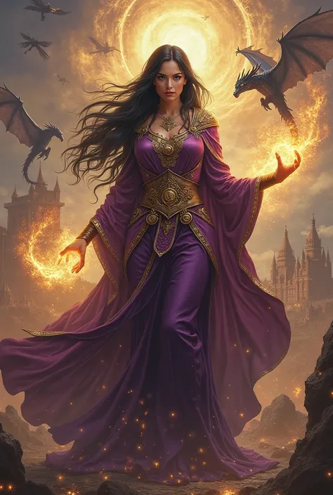 

**"Create a powerful and majestic female sorceress, known as the 'Queen of Magic.' She has a curvy physique, long flowing black hair, and a beauty so captivating it could conquer the world. Her piercing eyes radiate both wisdom and danger. She wears an e...