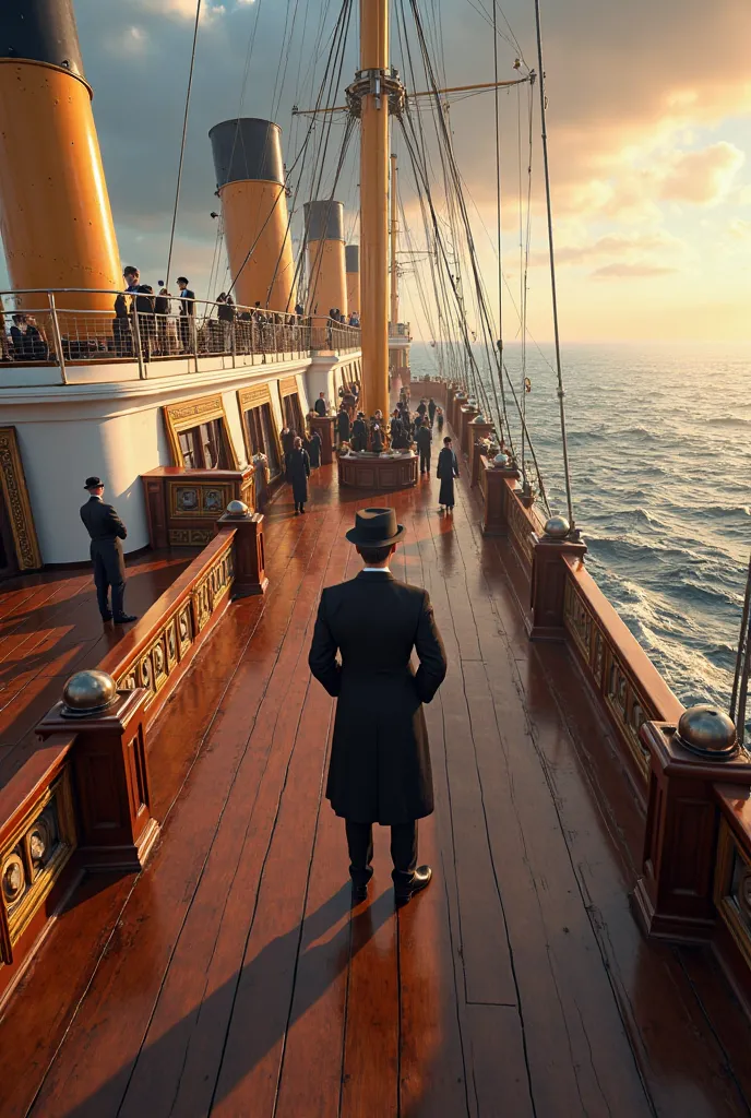 first person perspective image, deck perspective, Titanic, passenger point of view