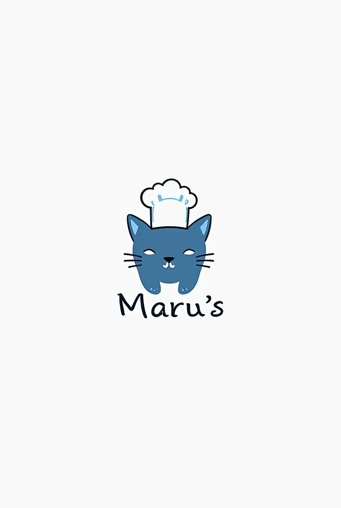 Make a minimalist logo of a blue cat wearing a chef's hat that says Maru's 