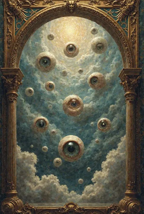 A lot of eyes in the sky baroque art style 