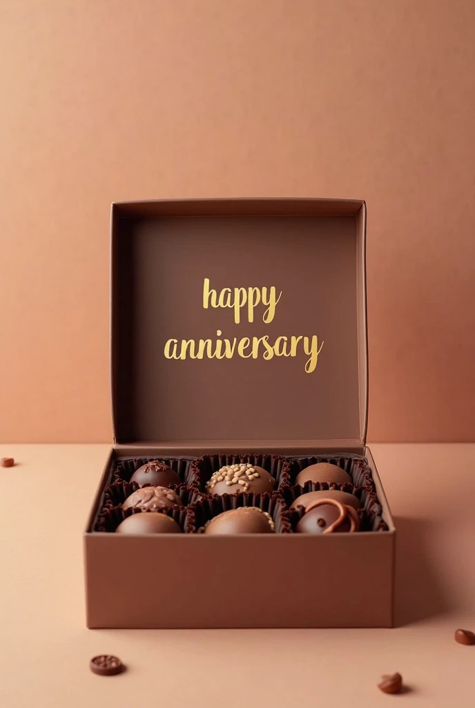 ONE CHOCOLATE BOX THEY ARE OPEN TEXT IN BOX HAPPY ANNIVERSARY 
