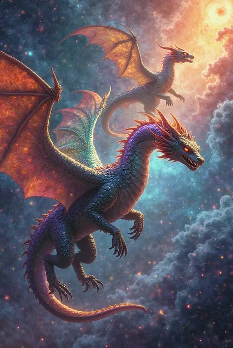 Dragons in universe with colors 